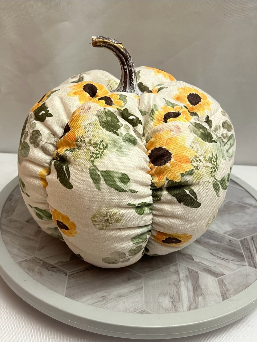 Sunflower Floral Fabric Pumpkin Fall Thanksgiving Farmhouse Decor 8”